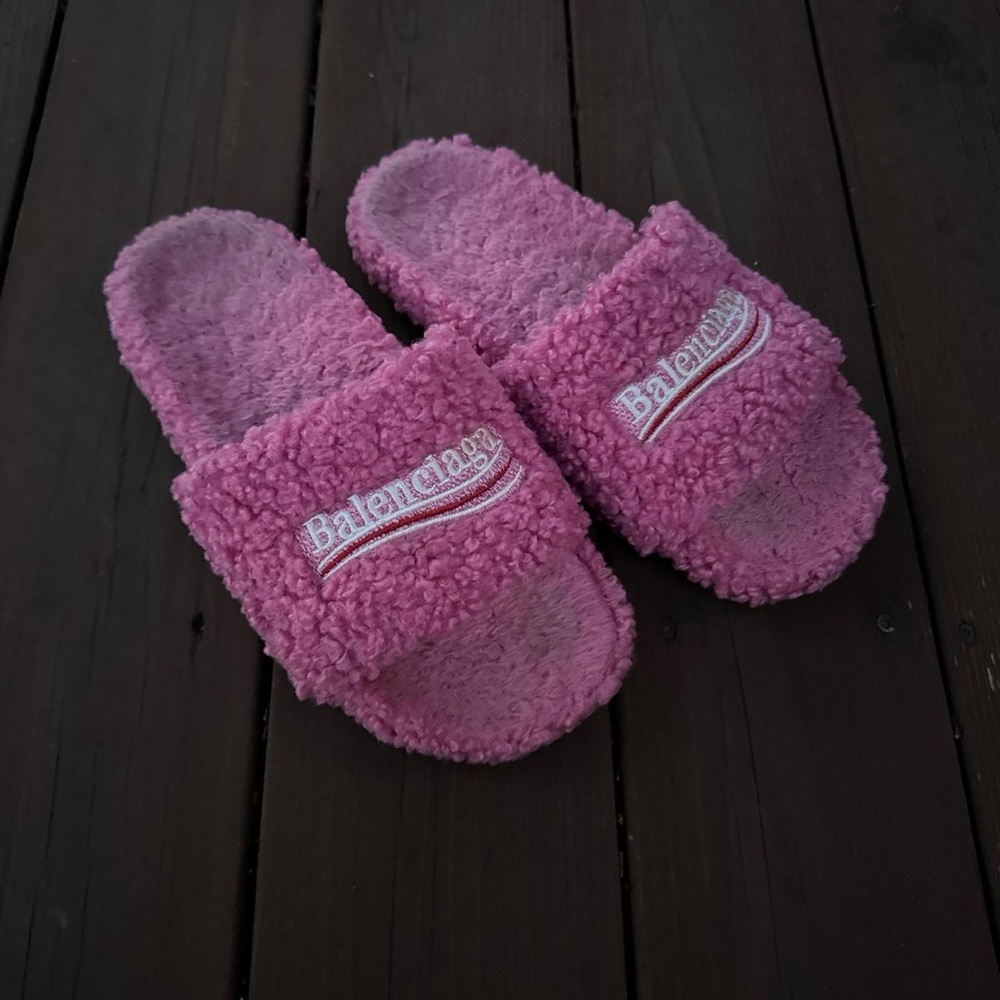 Balenciaga Plush Fuzzy Pink Slides